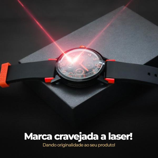 Imagem de Relógio Masculino Analógico Aço inoxidável Preto com Detalhes em Vermelho Pulseira de Borracha Preta Ajustável Orizom Spaceman 