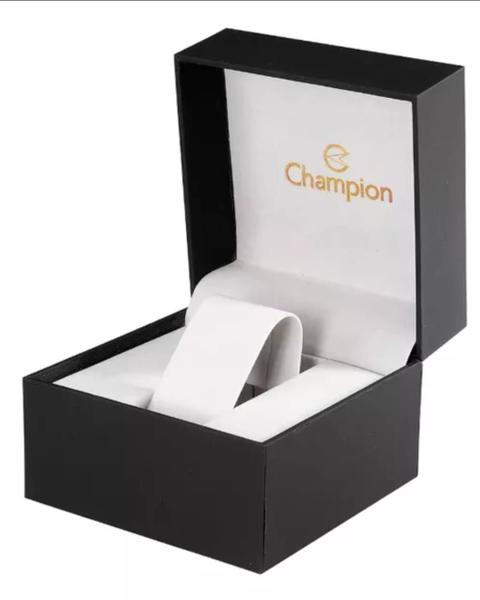 Relógio masculino analógico com calendário em aço inox caixa 44mm aro preto fundo azul - Champion Imagem de Relógio masculino analógico com calendário em aço inox caixa 44mm aro preto fundo azul