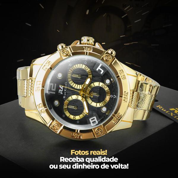 Imagem de Relógio Masculino analógico dourado aço moda casual