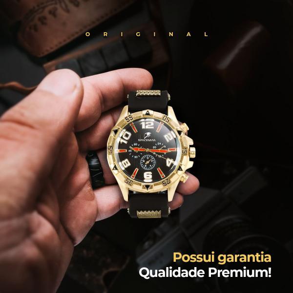 Imagem de relogio masculino aprova dagua pallyjane preto e dourado qualidade premium +cordão cruz dourado+ pulseira corrente