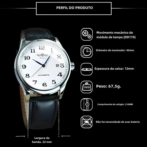 Imagem de Relógio Masculino Automático Mecânico - Estilo Clássico Retrô com Pulseira de Couro e Aço