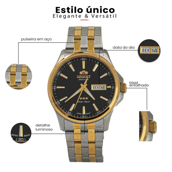 Imagem de Relógio Masculino Automático Orient Bicolor Social Original Prova D'água Garantia 1 ano 469TT043F P1SK