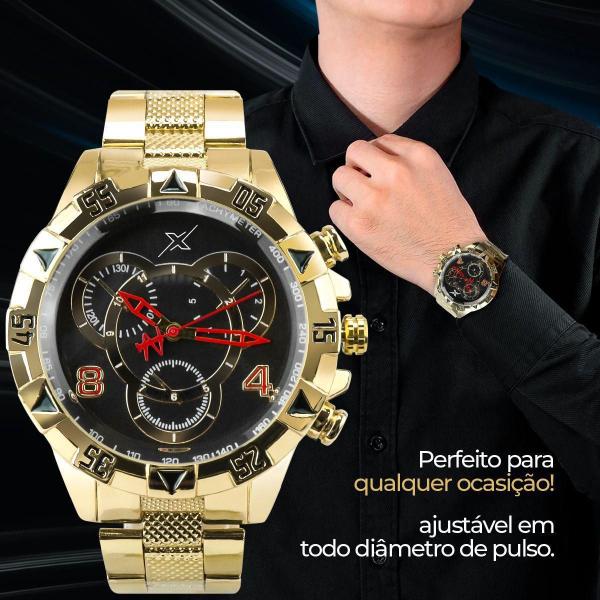 Imagem de Relogio Masculino Banhado Aço + Caixa + Pulseira + Corrente