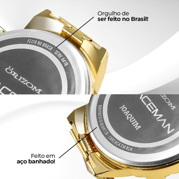 Imagem de Relogio + masculino banhado dourado aço inox personalizado ouro + caixa presente analogico original