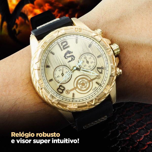 Imagem de Relogio Masculino Banhado Ouro + Pulseira + Cordão Ajustavel