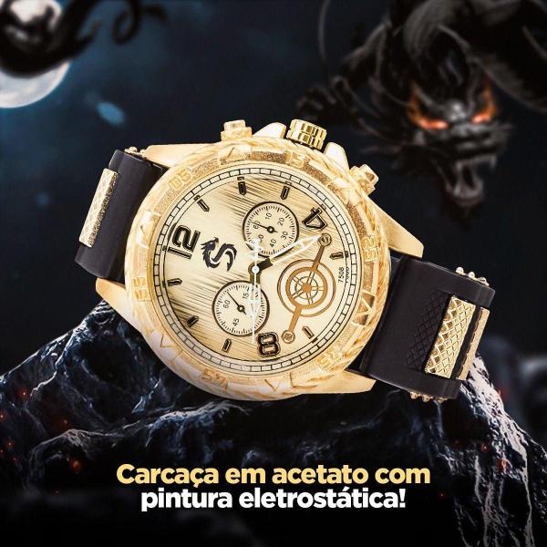 Imagem de Relogio Masculino Banhado Ouro + Pulseira + Cordão Ajustavel