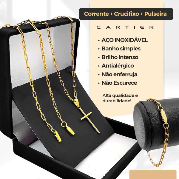 Imagem de relogio masculino banhado + pulseira + cordão + oculos sol presente social casual original ouro