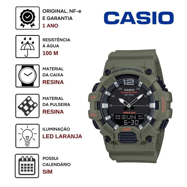 Imagem de Relógio Masculino Casio Analógico Digital Redondo Hora Mudial 3 Alarmes Agenda Telefonica Esportivo Robusto Verde Hdc-700