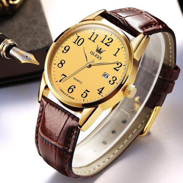Imagem de Relógio Masculino Casual Dourado Olevs Pulseira em Material Sintético