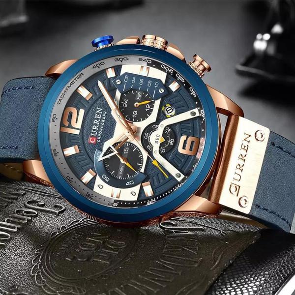 Imagem de Relógio Masculino Curren 8329 Luxo Pulseira Em Couro Azul