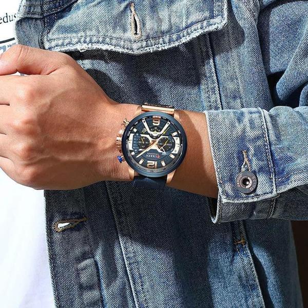 Imagem de Relógio Masculino Curren 8329 Luxo Pulseira Em Couro Azul