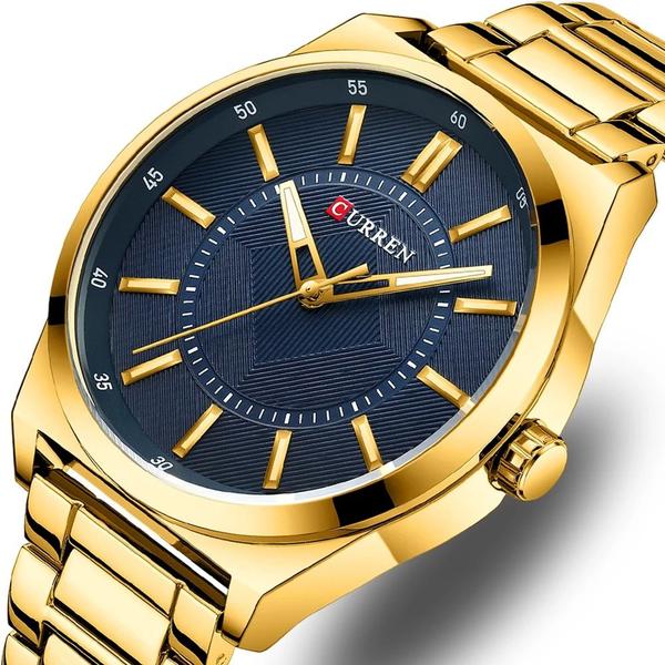 Imagem de Relógio Masculino Curren Casual Dourado Luxo + Bracelete 