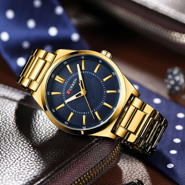 Imagem de Relógio Masculino Curren Casual Dourado Luxo + Pulseira