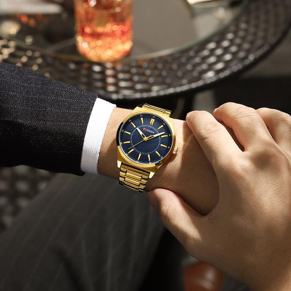 Imagem de Relógio Masculino Curren Dourado Casual Luxo + Chaveiro