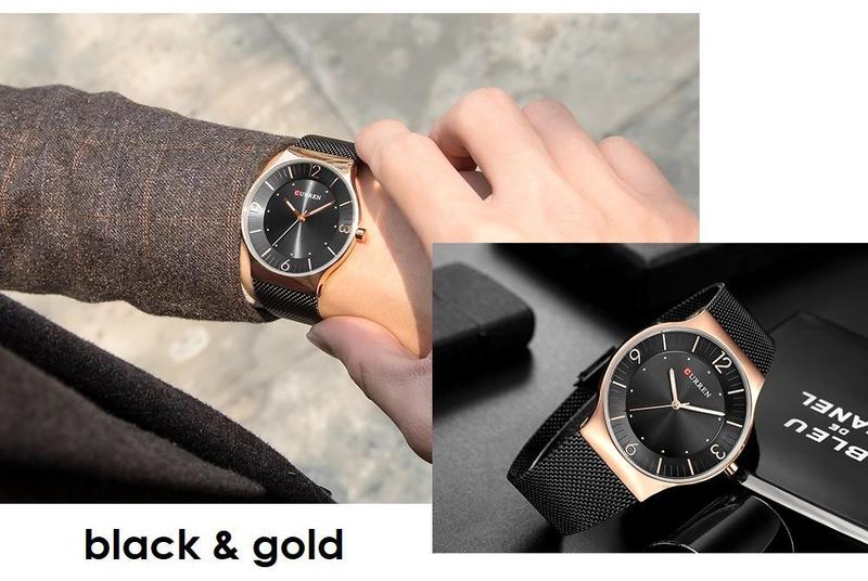 Imagem de Relógio Masculino Curren Ultra Fino Dourado Kit Com Pulseira