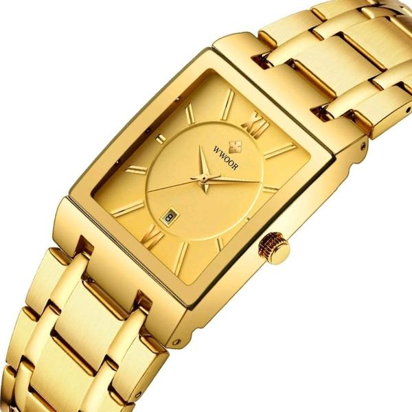 Imagem de Relógio Masculino de Luxo Dourado Pulseira Aço Inoxidável Quartzo Wwoor