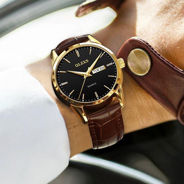 Imagem de Relógio Masculino De Luxo Dourado Social + Cordão Ajustável
