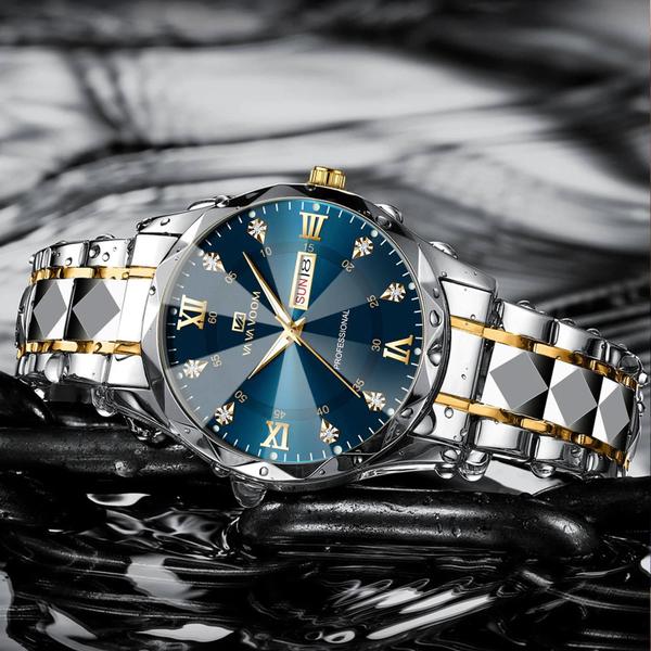 Imagem de Relógio Masculino de Luxo - Quartzo, Aço Inoxidável Azul e Ouro, 41mm, com Brilho Noturno