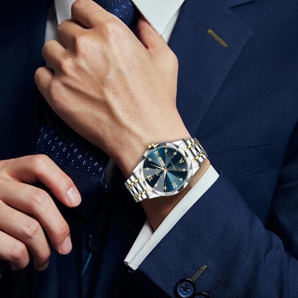 Imagem de Relógio Masculino de Luxo - Quartzo, Aço Inoxidável Azul e Ouro, 41mm, com Brilho Noturno