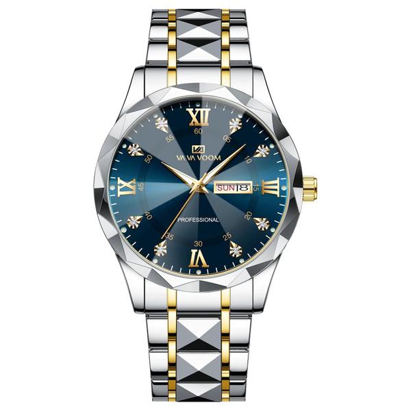 Imagem de Relógio Masculino de Luxo - Quartzo, Aço Inoxidável Azul e Ouro, 41mm, com Brilho Noturno