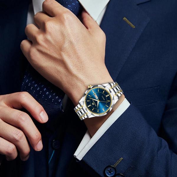 Imagem de Relógio Masculino de Quartzo com Aço Inoxidável, Azul e Strass Luminescente