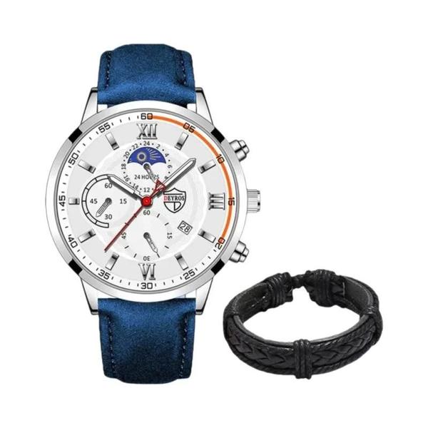 Imagem de Relógio Masculino de Quartzo com Pulseira de Couro - Design Esportivo e Casual