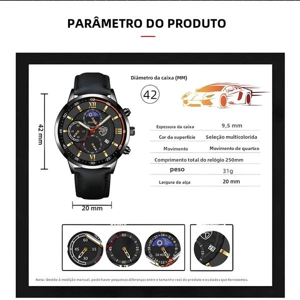 Imagem de Relógio Masculino de Quartzo com Pulseira de Couro - Design Esportivo e Casual