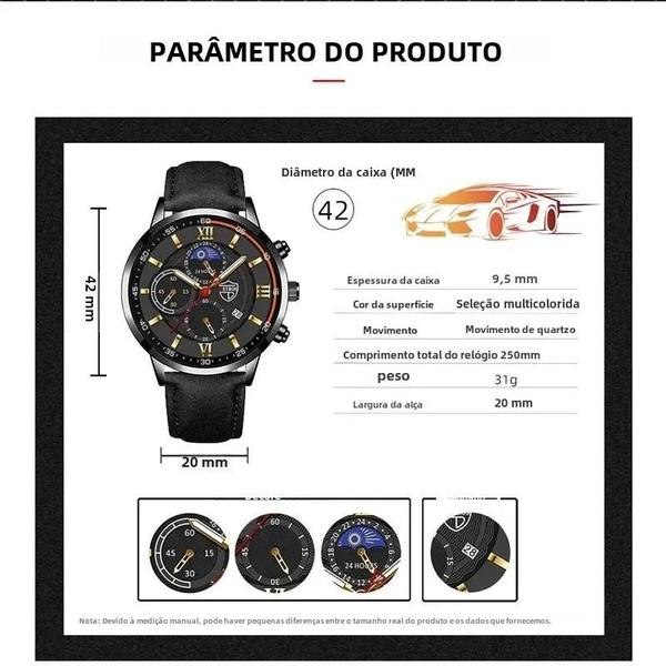 Imagem de Relógio Masculino de Quartzo com Pulseira de Couro - Design Esportivo e Casual