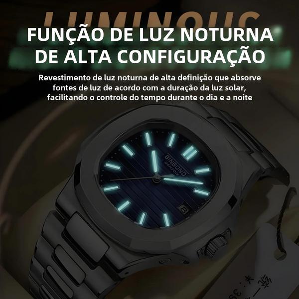 Imagem de Relógio Masculino de Quartzo e Aço Inoxidável - À Prova d'Água - Binbond Business Date