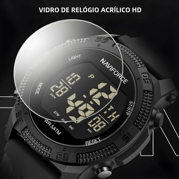 Imagem de Relógio Masculino Digital Naviforce NF7104 - À Prova D'água com Display LCD e Pulseira de Silicone