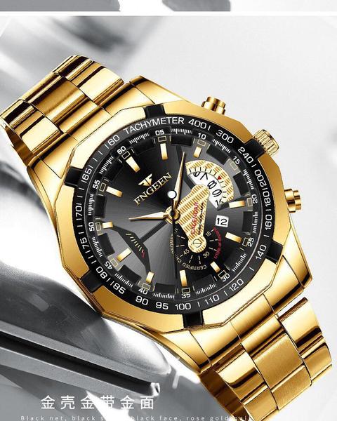 Imagem de Relógio Masculino Dourado Aço Inox Calendário