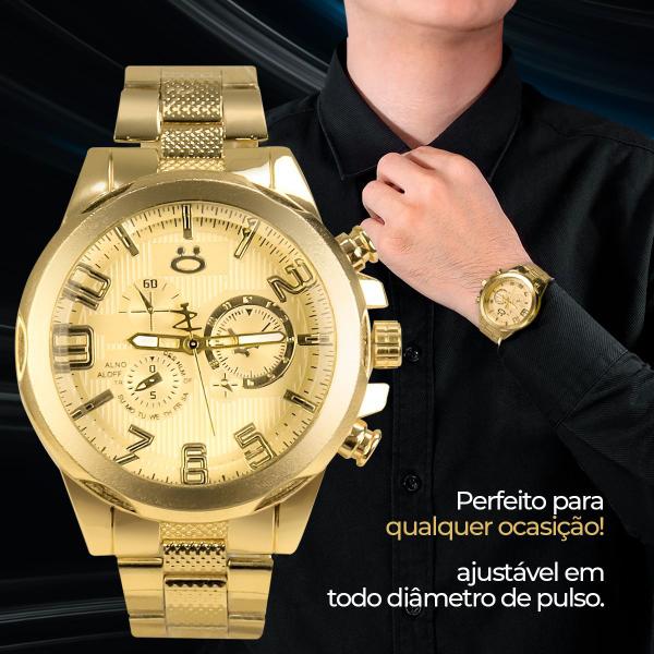 Imagem de Relógio masculino dourado aço inox qualidade premium presente analogico original casual