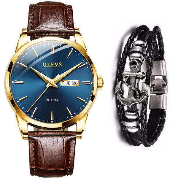 Imagem de Relógio Masculino Dourado Casual De Luxo + Pulseira Âncora