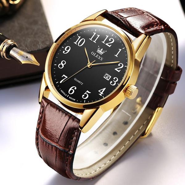 Imagem de Relógio Masculino Dourado Casual Olevs Pulseira Em Material Sintético