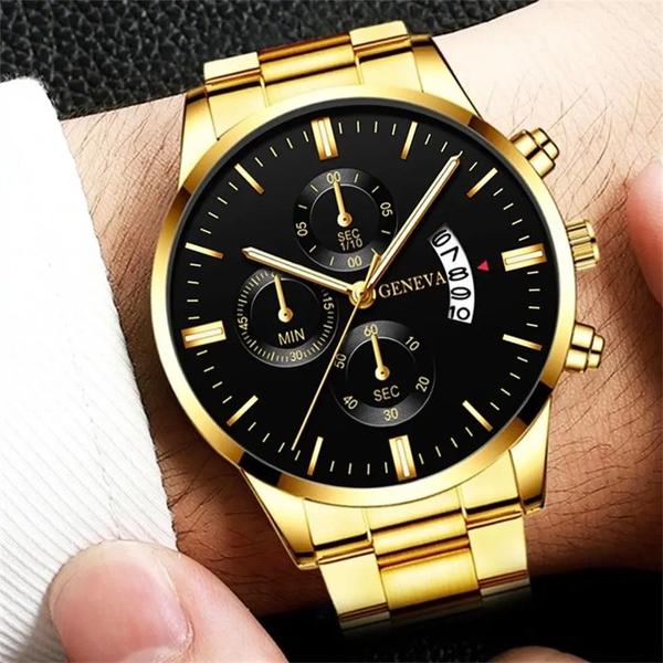Imagem de Relógio masculino dourado com corrente e pulseira 
