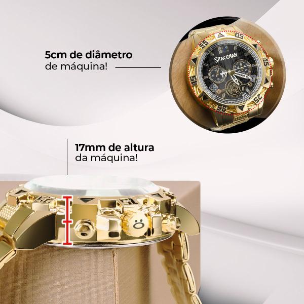 Imagem de Relogio masculino dourado + cordão + pulseira + oculos sol presente proteção uv ouro