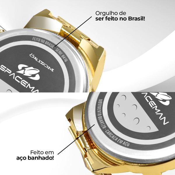 Imagem de relogio masculino dourado + cordão + pulseira original casual proteção uv presente ouro social