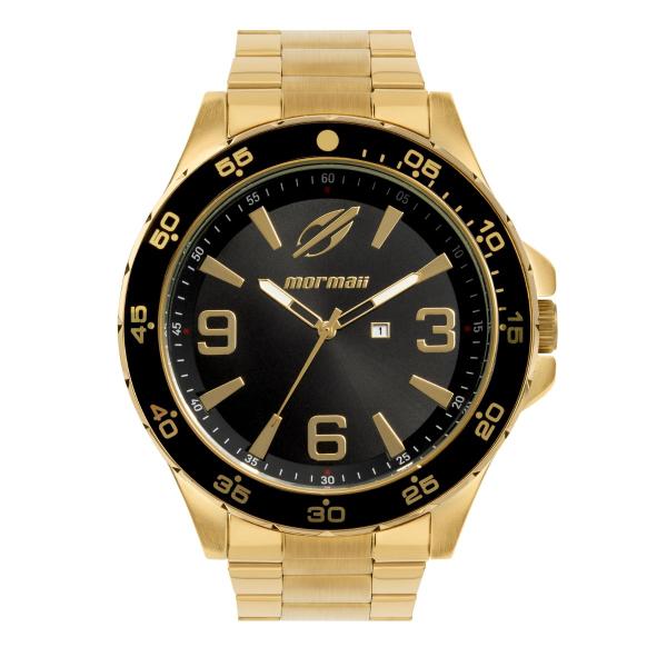 Imagem de Relógio Masculino Dourado e Preto Analógico com Caixa e Pulseira em Aço Inoxidável Redondo Grande Luxo Elegante Social- MO2015AD/4D Mormaii Original