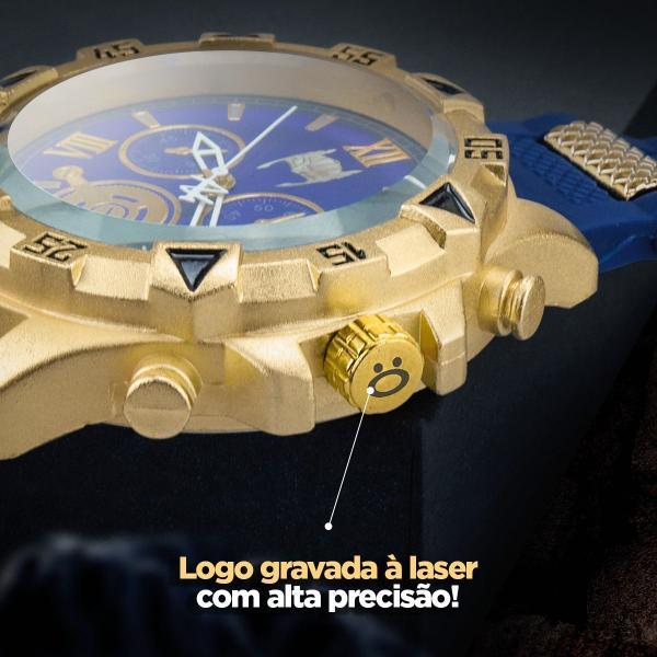 Imagem de relogio masculino dourado thor aço inox banhado silicone social qualidade premium presente casual