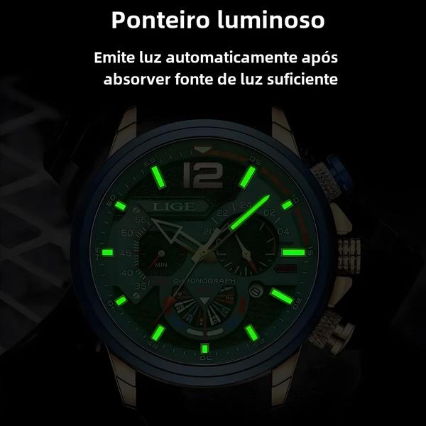 Imagem de Relógio Masculino Esportivo Lige - Cronógrafo de Luxo com Pulseira de Couro