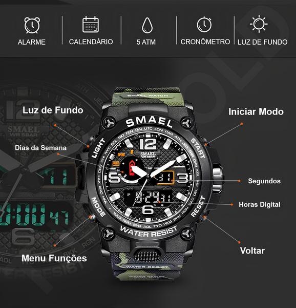 Imagem de Relógio Masculino Esportivo Militar Digital Analógico Smael Camuflado