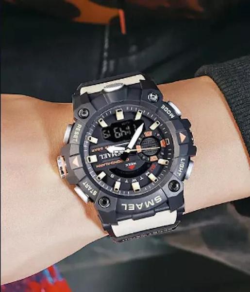 Relógio Masculino Estilo Esportivo Smael 8040 Bege Imagem de Relógio Masculino Estilo Esportivo Smael 8040 Bege