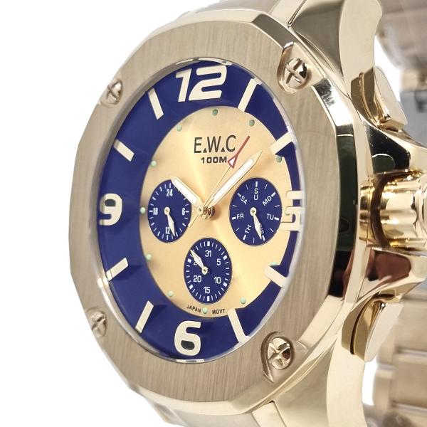 Imagem de Relógio Masculino EWC Multifunções Dourado Aço Inox 100m