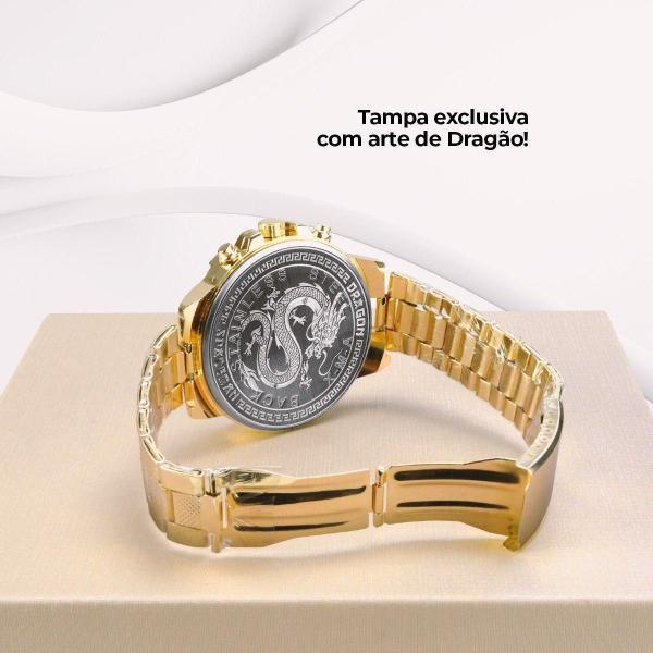 Imagem de Relogio Masculino Grande Dourado Aço Inox Caixa