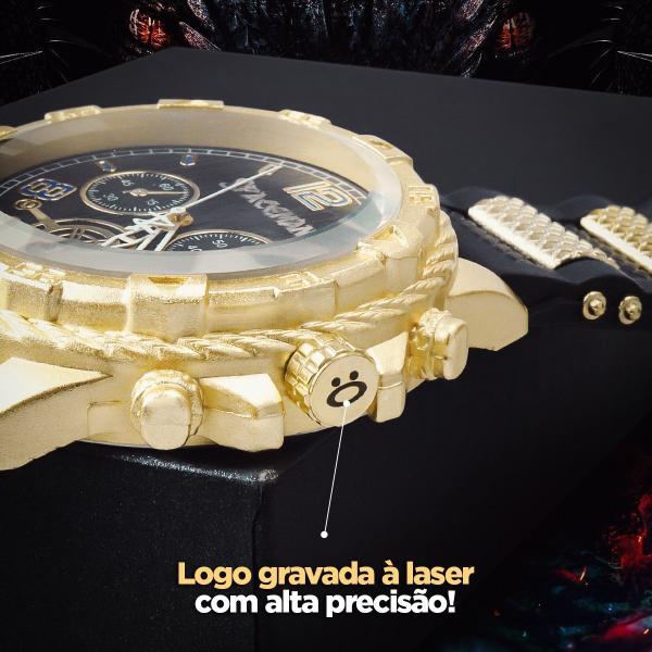 Imagem de Relógio Masculino Grande Original Dourado Aço Inox + Caixa