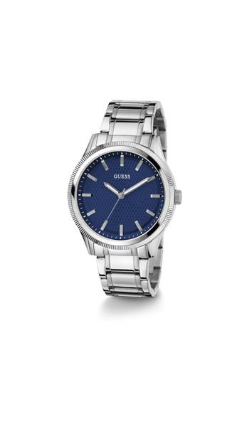 Imagem de Relógio masculino GUESS prateado com mostrador azul, caixa de 44 mm e pulseira de 20 cm