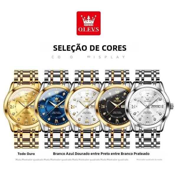 Imagem de Relógio Masculino Luxuoso de Quartzo com Diamantes Dourados - À Prova d'Água e Luminoso