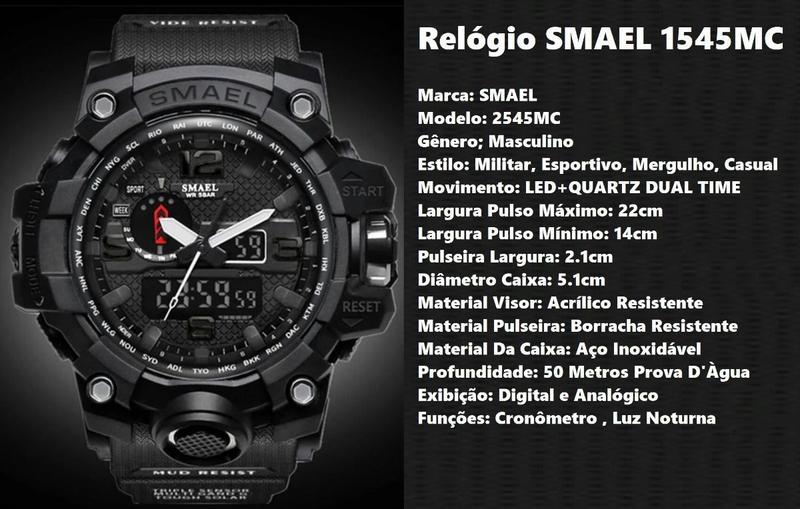 Imagem de Relógio Masculino Militar Blackops Sport Preto Smael 1545 Preto + CX PRESENTE SMAEL