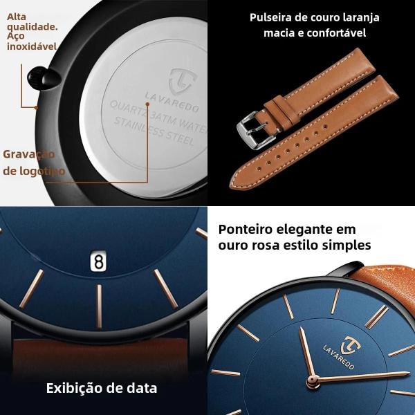 Imagem de Relógio Masculino Minimalista com Pulseira de Couro - Analógico com Data