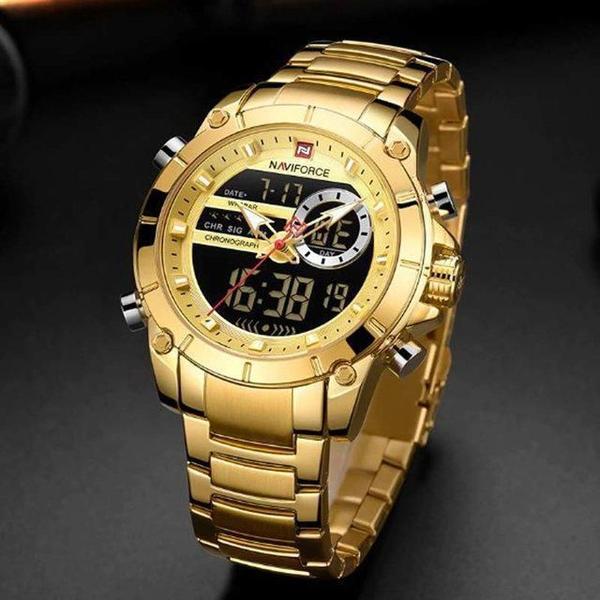 Imagem de Relógio Masculino Naviforce 9163 Dourado Digital Inox Luxo